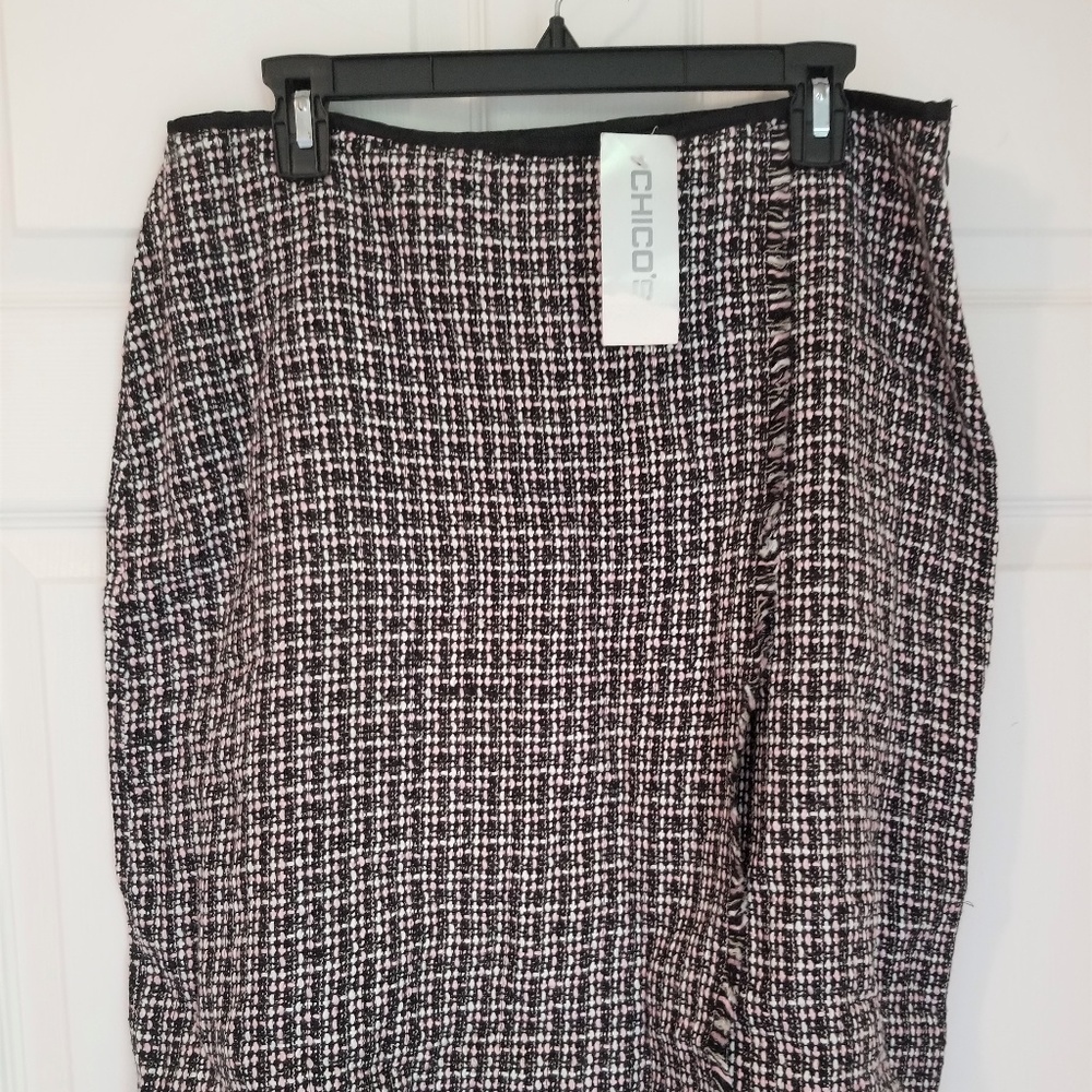 CHICO'S Tweed Fringed Skirt NWT Large (chico's 2)